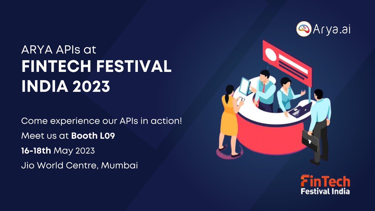 apis_arya's tweet photo. It's official - we're one of the key exhibitors at Fintech Festival India 2023! Don't miss out on the opportunity to connect with us and learn more about what we have to offer with our revolutionary APIs.

Come say hi at Booth no L09
16-18th May 2023, Jio World Centre Mumbai https://t.co/AkKc089qcN
