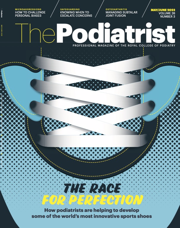 ThePodiatristUK's tweet photo. New issue out today! ON THE COVER: our latest issue of @roycolpod members’ magazine profiles the podiatrists working behind-the-scenes in elite footwear development. What goes into a pair of trainers? https://t.co/bT5jwdAeGw