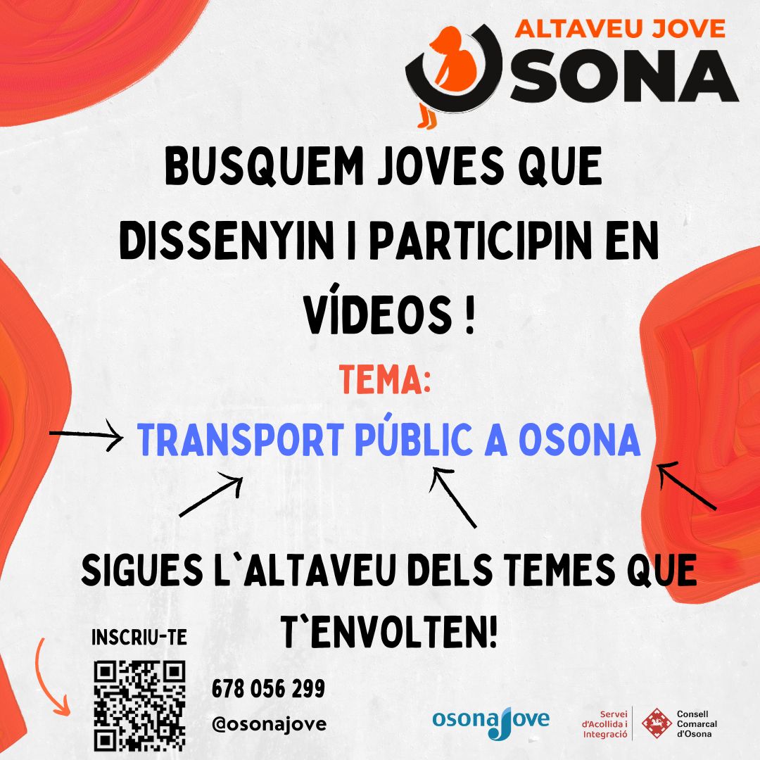 OsonaJove's tweet photo. Vols participar en un vídeo sobre Transport Públic a Osona? Et busquem! 
#osonajove #altaveujoveosona https://t.co/WRRe4eyBRR