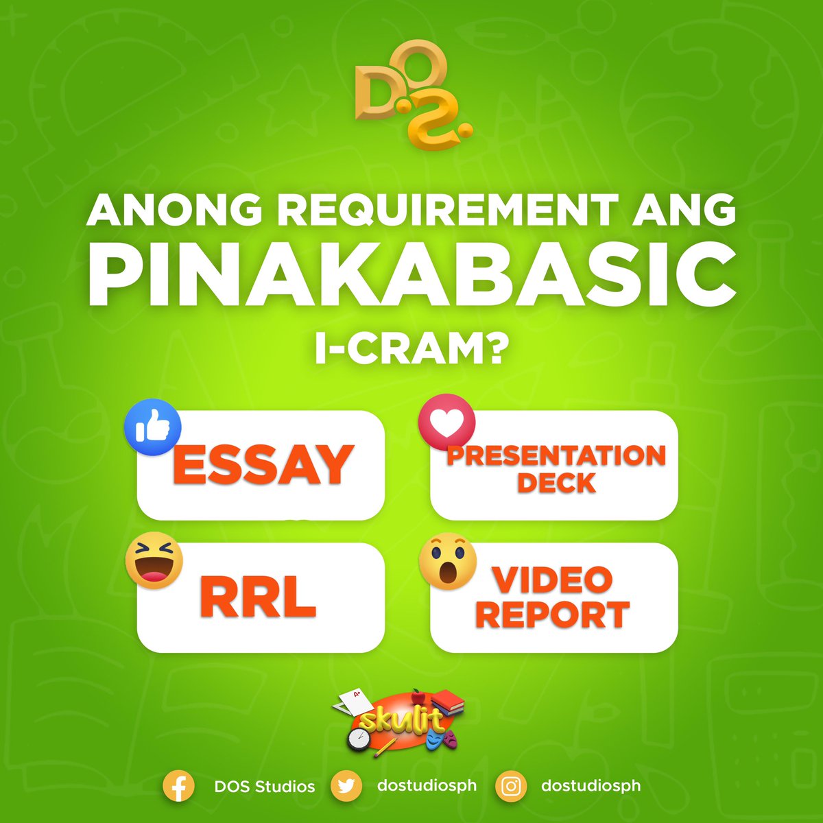 dostudiosph's tweet photo. HUUUYYY?!?! AMININ! Basic na basic lang sa inyo ‘to, kidDOS! 🤭📚🎒✏️

Abangan ang programang sa sobrang kulit, panonoorin mo nang paulit-ulit! 🤪 Catch BOTH episodes of SKULIT on May 17, 11:30AM and 7:30 PM via UST Tiger TV Facebook Page! 🐯

#Skulit📚
#DOS2dios💎 https://t.co/HHujUaTYmP