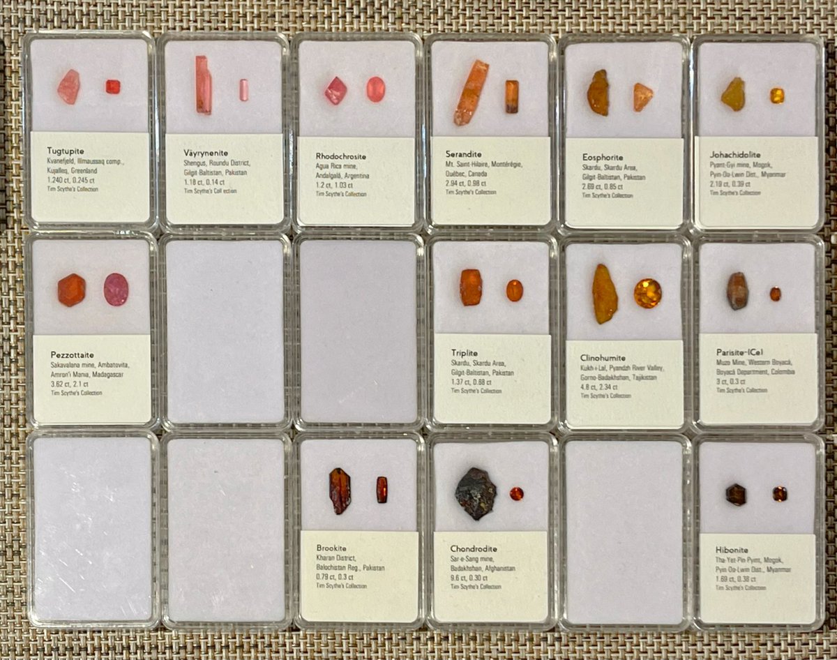 Collection of rare gemstone species- some of which are even not known to some professional collectors! 

Arranged in color sequence.

#gemstones #raregems