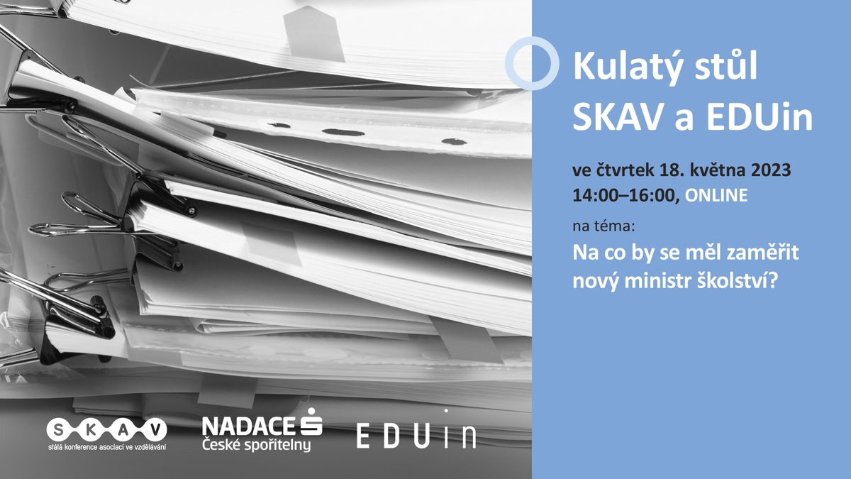 Jaké výzvy stojí před novým ministrem školství? Na kulatém stole <a href="/SKAVcz/">Stálá konference asociací ve vzdělávání, z. s.</a> a <a href="/Eduinops/">EDUin</a> vystoupí <a href="/RobertPlaga/">Robert Plaga</a>, <a href="/dan_prokop/">Daniel Prokop</a> z <a href="/paq_research/">PAQ Research</a>, <a href="/OndrejSteffl/">Ondřej Šteffl</a> ze <a href="/scio_cz/">Scio.cz</a> a <a href="/MartinUlovec/">Martin Úlovec</a> z <a href="/msmtcr/">MŠMT</a> a Jiří Kulich.
FB událost: facebook.com/events/edit/19…
#spolecneprolepsivzdelavani <a href="/nadacecs/">Nadace České spořitelny</a>
