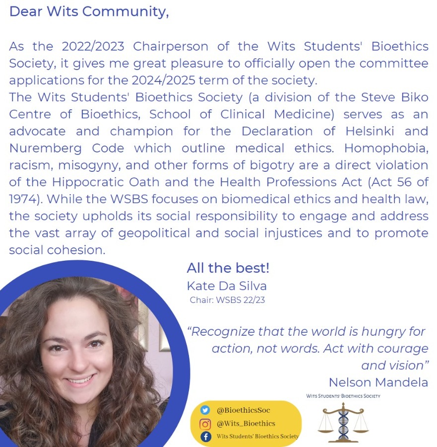 Wits Bioethics Soc tweet media