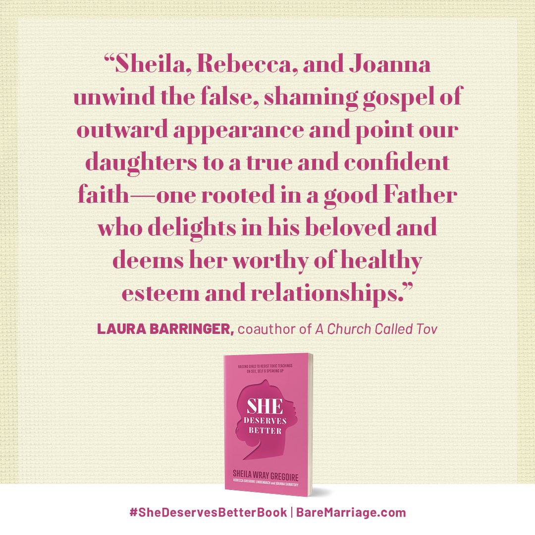 GIVEAWAY! I’m giving away one copy of SHE DESERVES BETTER by @sheilagregoire, @BeccaLindenbach & @joanna. To enter: follow me, like this post, and retweet it. (USA only, please.) I’ll select a random winner on Wednesday. Good luck! :) #giveaway #shedeservesbetter