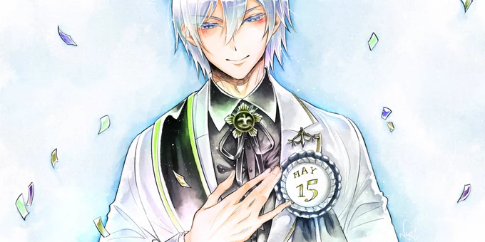 #眠れる騎士のバースデー #エアブー シルバーくんお誕生日おめでとう!過去絵ですがイラストを数枚展示しました終わるまでにブルーム描けるかな……アバターもシルバーくんもどきにカスタムしてみたが……!?