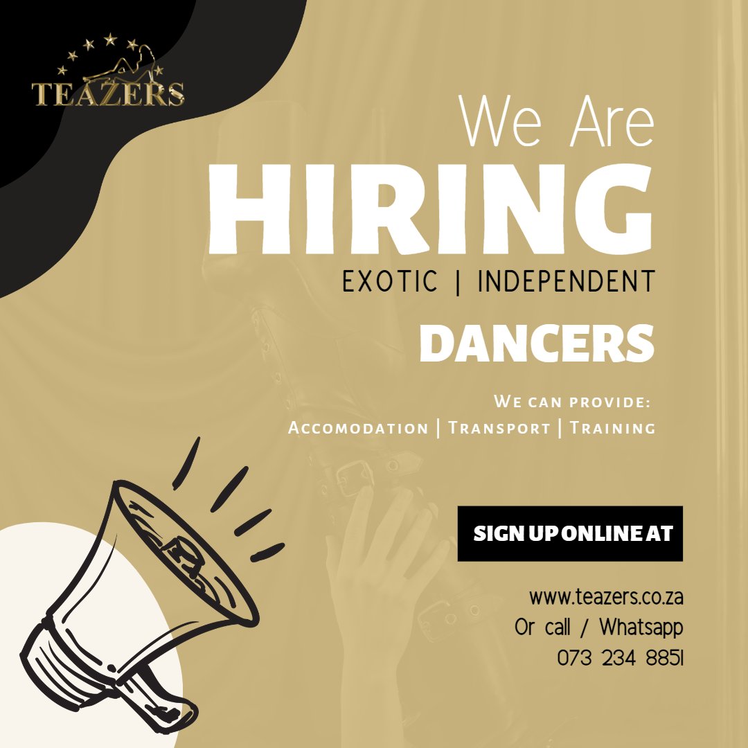 Do you have an interest in exotic dancing and want to be your own boss?

Do not look far come have Teazer at the club

For bookings and enquires:
teazerssa.com/home/bookings-…

#teazersRivonia #ApplyNow #HandleThePole #WorldShow #opportunity #nofear #greatbenefits #journey #work
