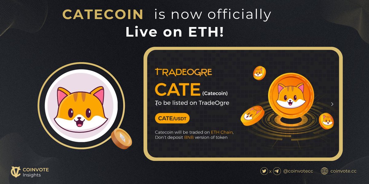 CoinvoteCC's tweet photo. 🎉 @Catecoin is officially listed on the ETH Network! 

Making waves and trending on #Twitter. Next stop: #TradeOgre Listing! 💫 

🔗 Catecoin ETH Contract - https://t.co/EmUcJ42S2E…

✅ $CATE ETH contract verified by #etherscan and #CoinGecko. Let's go! 🚀

#ETH  #WEB3 https://t.co/PB200IakR0