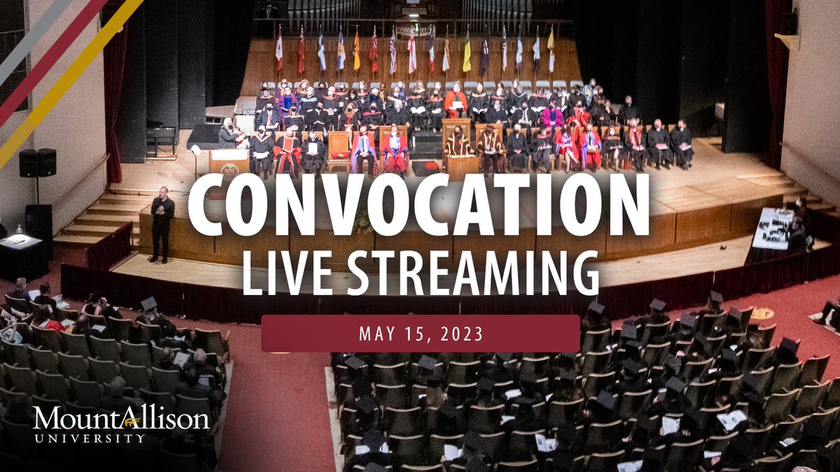 MountAllison's tweet photo. Happy Convocation Day!

Can't make it to campus? The University live streams Convocation ceremonies on the Mount Allison YouTube channel: https://t.co/ic3ss5fyCU #MtAConvocation

9:30 a.m. Morning Ceremony — BSc, MSc, BComm
2:30 p.m. Afternoon Ceremony — BA, BMus, BFA https://t.co/24BSGGiuYP