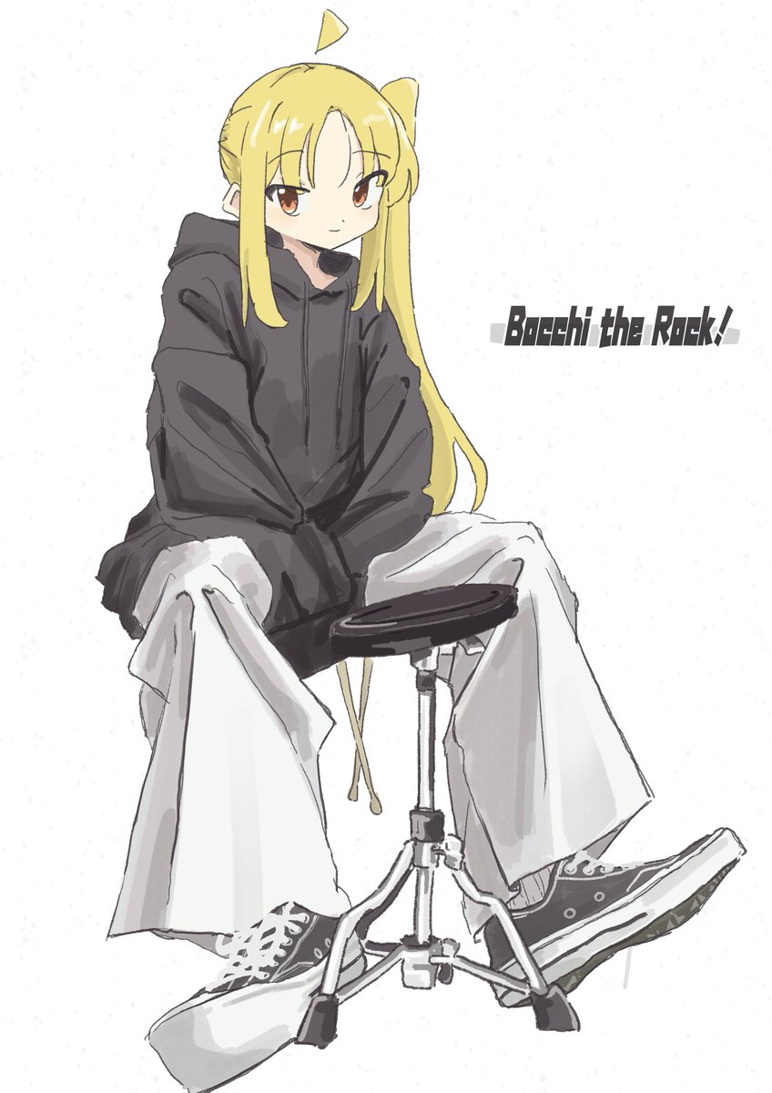 ijichi nijika 1girl solo blonde hair long hair sitting side ponytail shoes  illustration images