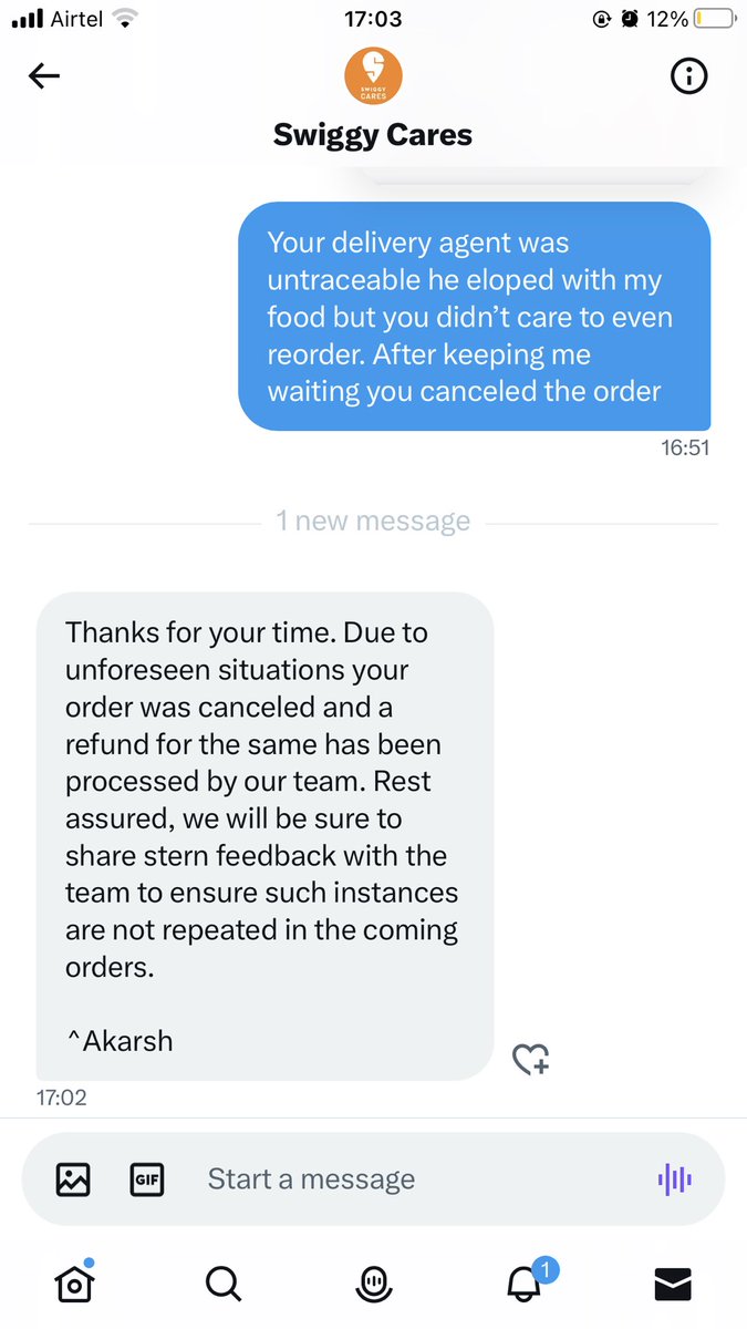 sethiankit30's tweet photo. This is the explanation of @Swiggy @SwiggyCares after the delivery agent was untraceable and they kept me guessing for 2 hours about delivery before eventually cancelling the order in their own. This company literally is anti consumer, literally https://t.co/AjXanWZLt1