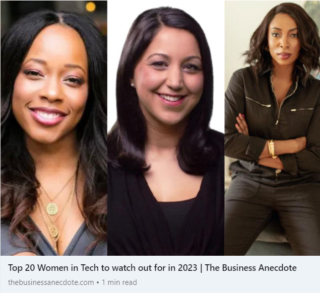 ZahraS_B's tweet image. Grateful to be included on @TheBusinessAne1’s list of “Top 20 #WomenInTech.”

From entrepreneurs to engineers to venture capitalists, women are making a significant impact.

Discover the powerhouse women who are helping make #technology more inclusive: thebusinessanecdote.com/post/top-20-wo…