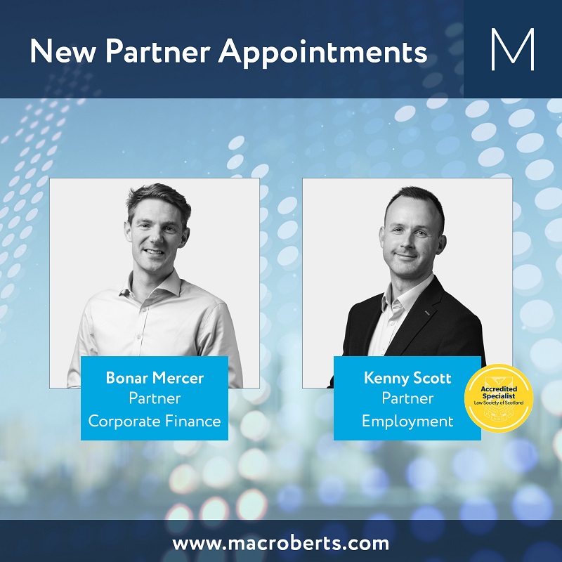 ✨ New Partner Appointments ✨

Congratulations to Bonar Mercer, Corporate Finance, and Kenny Scott, Employment, on their promotions to the partnership! 👏👏

Head to our website to read the full story ➡️ macroberts.com/knowledge-hub/…

#CorporateLaw #EmploymentLaw #UKEmpLaw