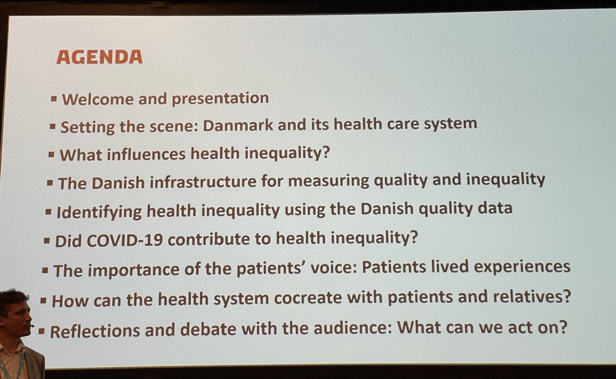 @Jan_Mainz This is what we're going to be covering over the next two and a half hours #quality2023 Jan Mainz begins by describing the Danish healthcare system: universal coverage, free and equal access, financed by general taxes, a high degree of decentralization