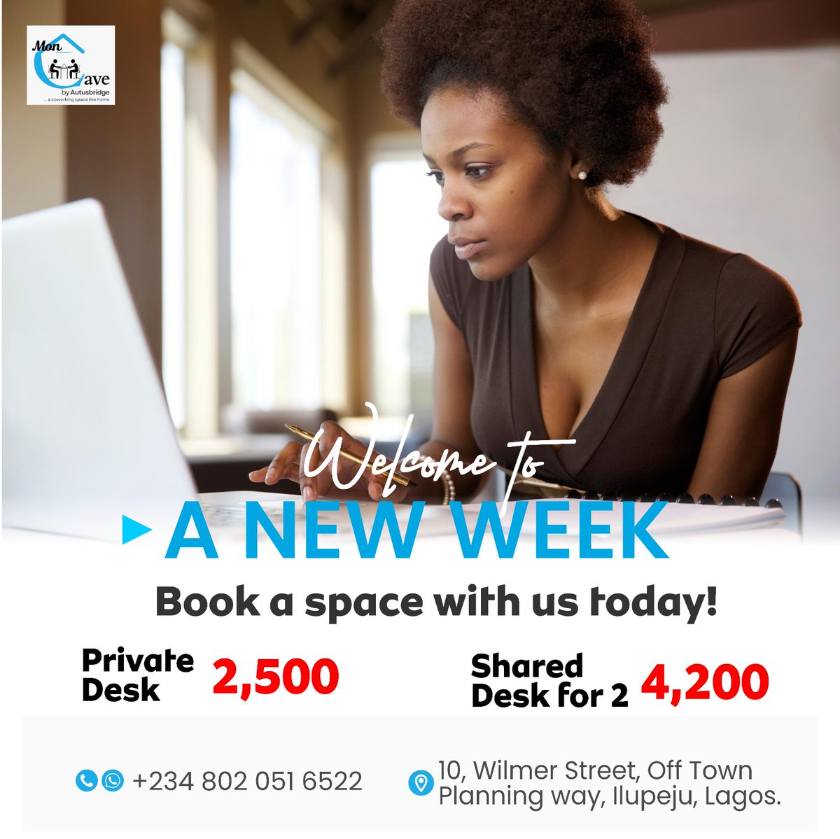 Mon Cave Coworking Space is specially prepared for you.
A visit will convince you.
Contact us to book a space today!
Call or WhatsApp (+234) 802 051 6522 for enquiries.
We are located at 10, Wilmer Street, Off Town Planning Way, Ilupeju, Lagos.
#coworking #moncave #sharedspace.