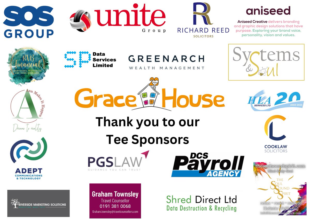 GraceHouse10's tweet photo. Just over 1 month until our Golf Day returns!
We would like to say a huge thank you to our Event Sponsor @unitegroupltd  and all of our Tee Sponsors!
We can't wait to see you out on the green at @RamsideGolfClub next month!
#GolfDay #CharityGolf #CorporateSupport https://t.co/7okVn2Hi62