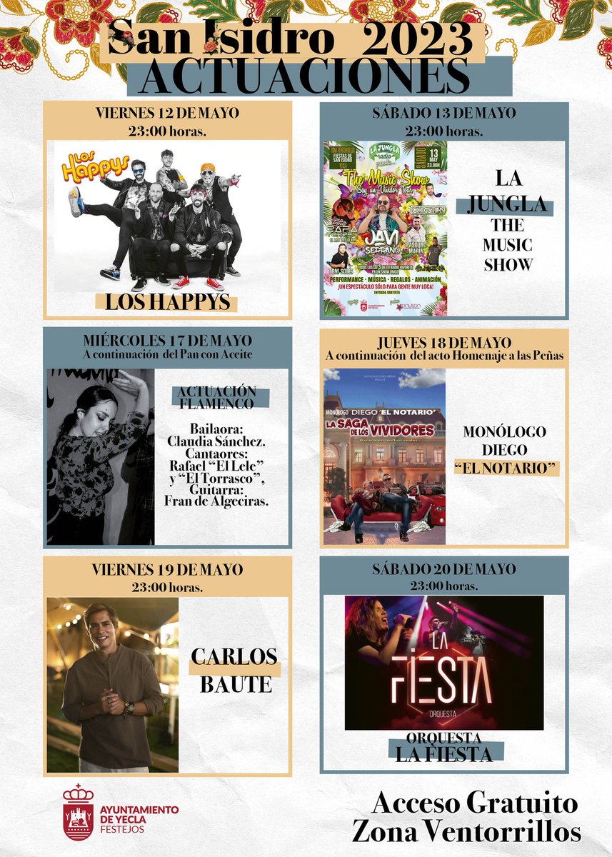 Consulta los conciertos con motivo de San Isidro Yecla para este fin de semana.