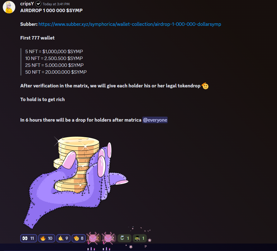 symphorica's tweet photo. Ma man...

Subber: https://t.co/8HtPB2IK61

First 777 wallet 

In 6 hours there will be a drop for holders after matrica