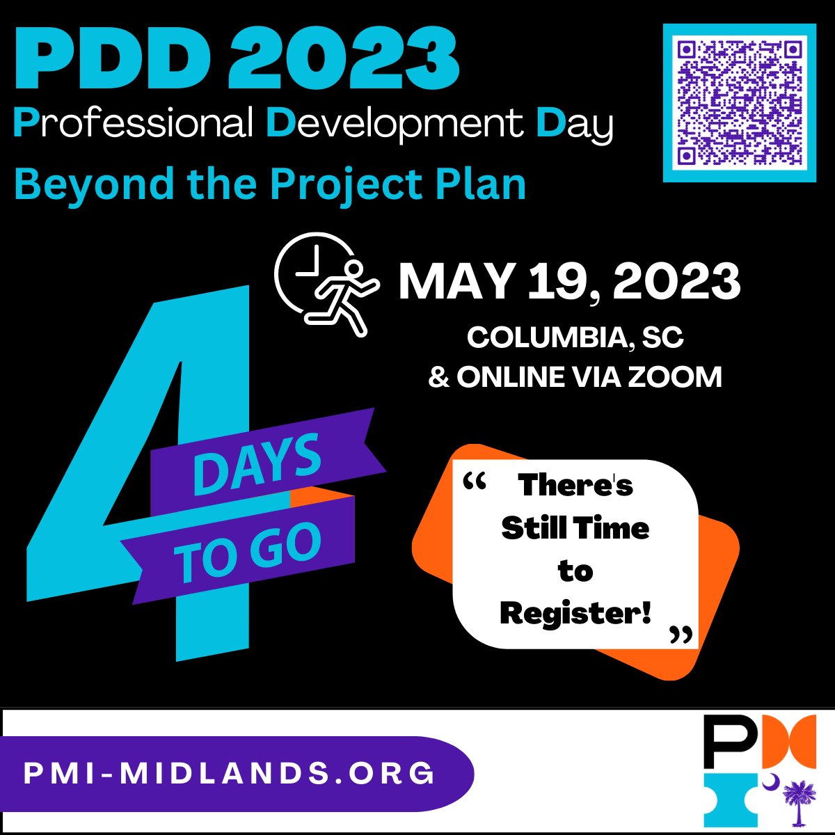 Don’t miss it! Only 4 days left to register!

Join us for our 2023 Professional Development Day (PDD) on Friday, May 19th.

Speakers + Sponsors + Learning + Networking = #PDD2023SC

REGISTER: pmi-midlands.org

#PDD2023SC #pmiscmidlands #pmimidlands #pmicharleston