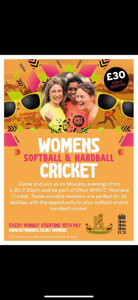 oltonwwcricket's tweet image. Our first women’s soft &amp;amp; ball session is this evening &amp;amp; it’s a free taster session so come down &amp;amp; give it a try 🏏

#owwcc #WomensCricket #freesession