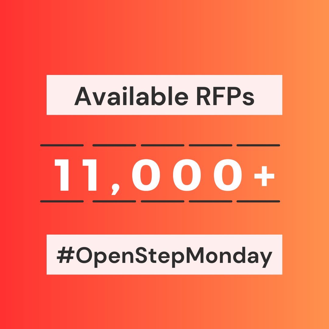 OpenStepIO's tweet image. Happy Monday!  This week we have over 11,000 RFPs to help you find your next business opportunity!  Link in bio! 
#OpenStepMonday #Bids #RFP #entrepreneurship