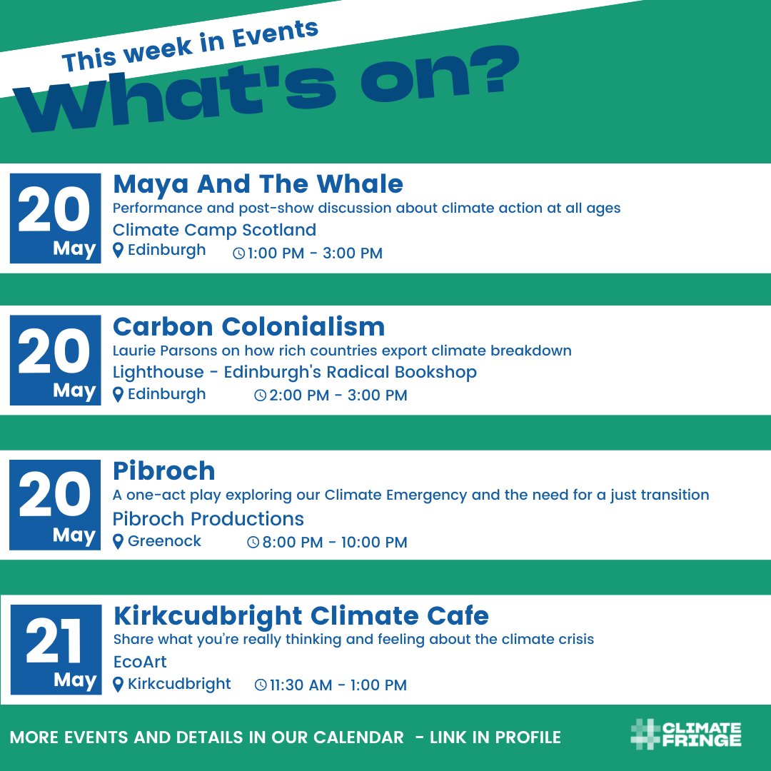 ClimateFringe's tweet image. What's On? 🏴󠁧󠁢󠁳󠁣󠁴󠁿🌱

From Carbon Colonialism to Climate Cafes, check out this week's climate, nature and sustainability events.

#whatson #whatsonscotland #climateevents #climateventsonline #sustainabilityscotland

@ScotCCAN
