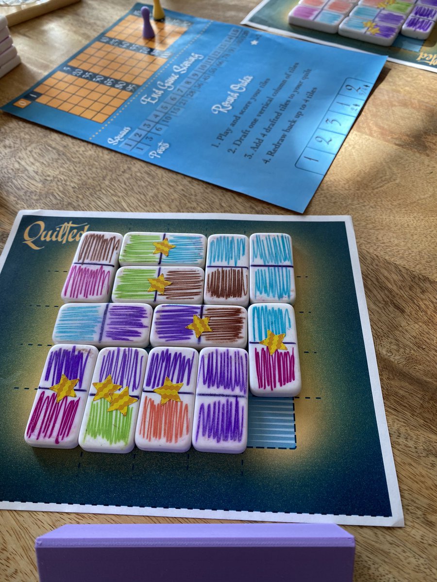 KabrtZinsli's tweet photo. Finalist playtesting for the #CardboardEdisonAward -Quilted by @tonymakesgames https://t.co/0KqZ6rrWu3