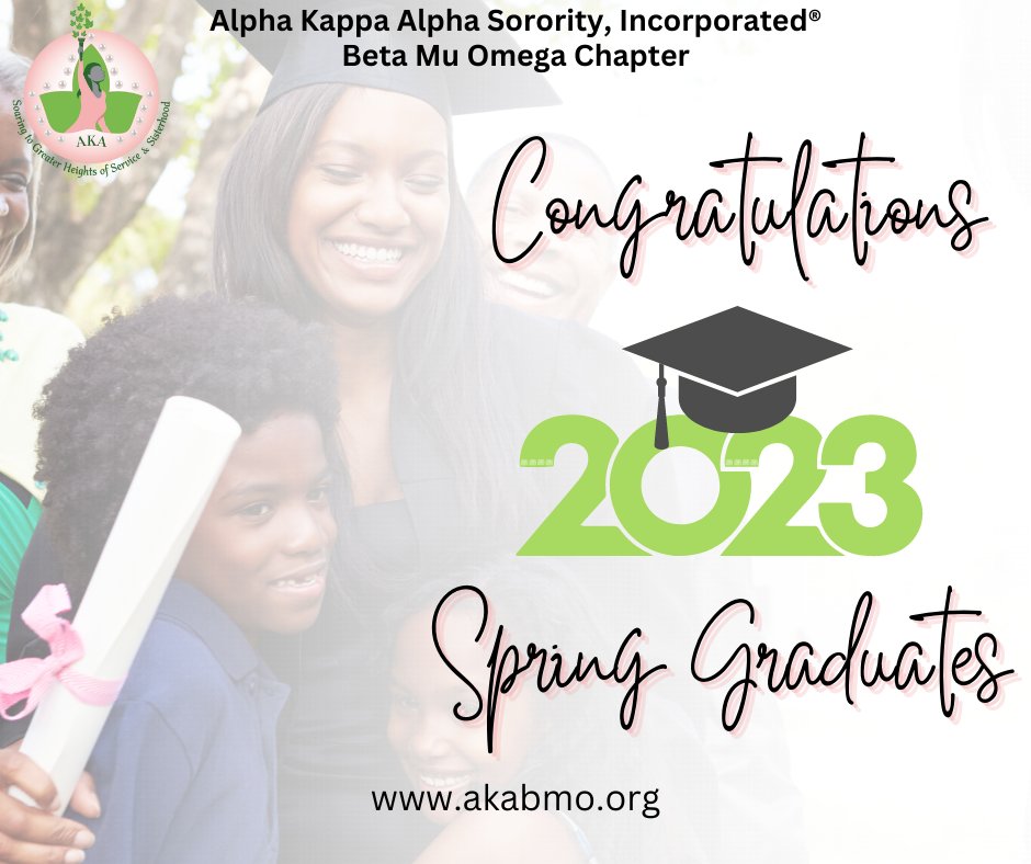 BetaMuOmegaAKA's tweet photo. Alpha Kappa Alpha Sorority, Incorporated®, Beta Mu Omega Chapter would like to congratulate all 2023 Spring Graduates on a job well done! Best wishes on your future endeavors. 

#SoaringwithAKA
#AKA1908
#BetaMuOmega
#Classof2023
#SpringGraduate https://t.co/HTJerz1Zu1