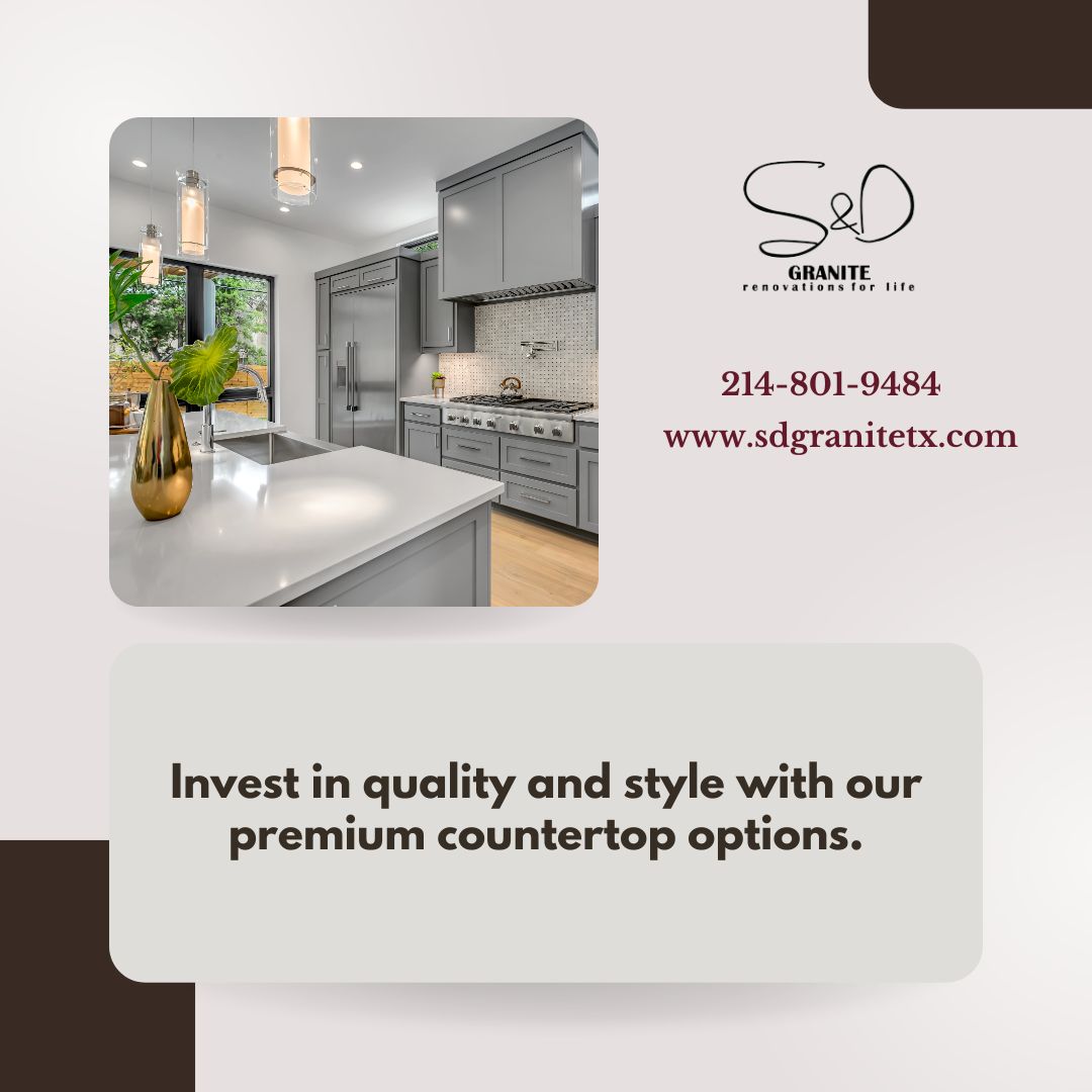 Turn your kitchen or bathroom into a true masterpiece. Explore our exquisite range of countertops and unlock the beauty of your space.

Visit - sdgranitetx.com
Call - 214-801-9484

#PremiumCountertops #QualityandStyle #VersatileMaterials #InnovativeDesigns #PerfectMatch