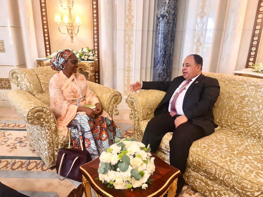 Hon. Minister of <a href="/FinMinNigeria/">Federal Ministry of Finance</a>, Mrs Zainab Shamsuna Ahmed <a href="/ZShamsuna/">Zainab Shamsuna Ahmed</a> with Egyptian counterpart, Minister of <a href="/MofEgypt/">وزارة المالية - مصر</a> Mr. Mohamed Maait on the sidelines of the <a href="/isdb_group/">IsDB Group</a> Annual Meetings. #2023IsDBGroupAMs #FinMinNigeria.