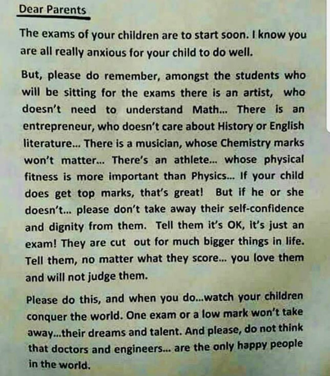 ricklgodwin's tweet image. A school principal in Singapore sent this letter to every parent prior to exams... and I am in full support!!!  From Alan Stein