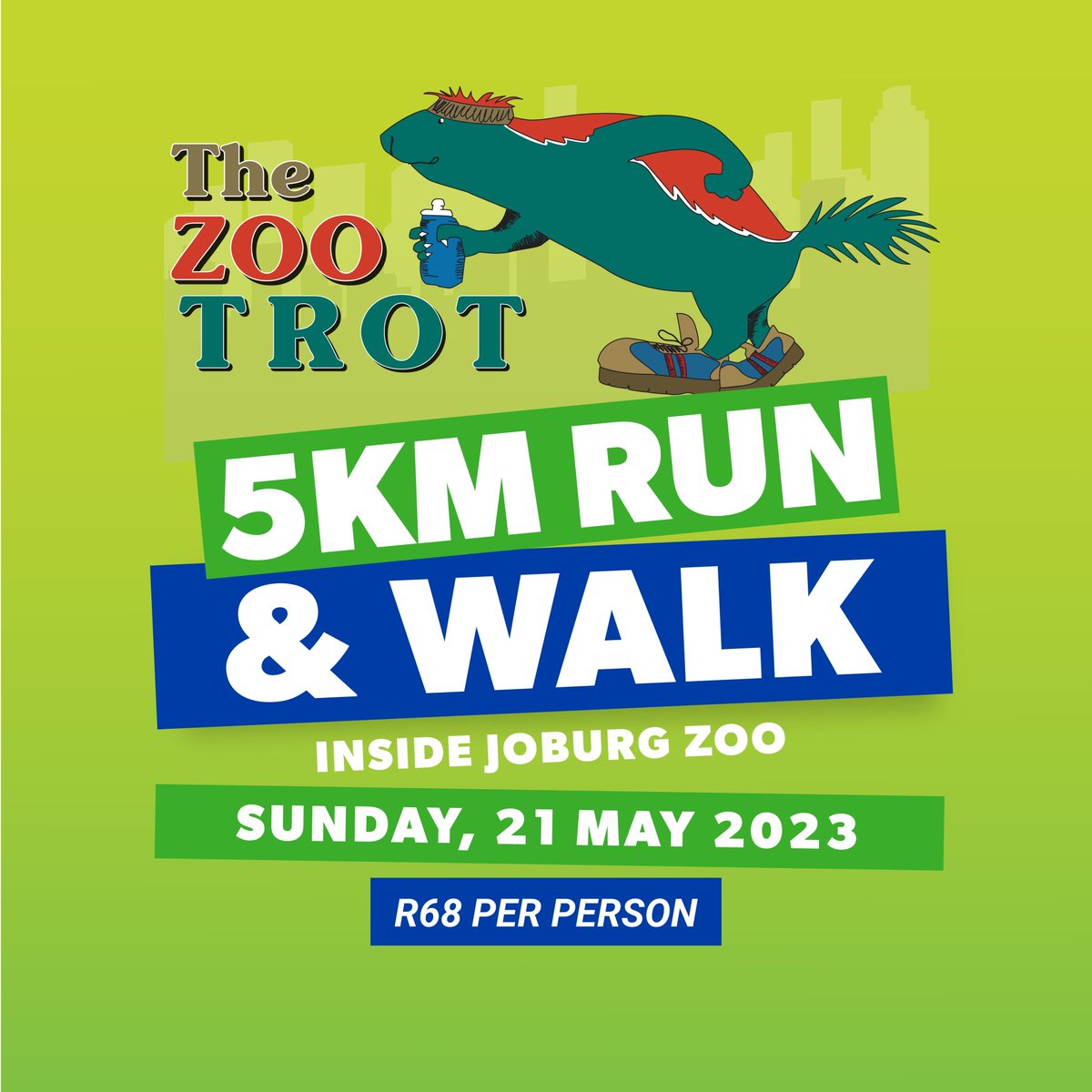 JoburgParksZoo's tweet photo. Put on your running shoes and come join the #Zootrot on Sunday.
Tickets are available at the gate🎟

#Explorejoburg #funwalk #joburgzoo #runorwalk https://t.co/8jGcBAnTVc