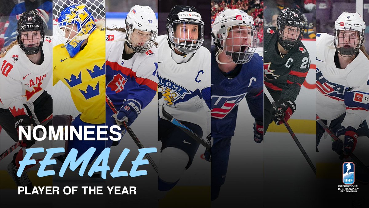📣 Announcing the Nominees for the IIHF FEMALE PLAYER OF THE YEAR AWARD!

Read more: iihf.com/en/news/44635/…

The winner will be announced 1 June at 9:00 ET / 15:00 CET.
