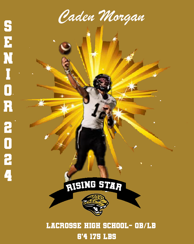 LaCrosse's Caden Morgan is a tall pocket passer with good strong arm and accuracy.

2022 stats -

103-196  1703 yds  25 TDs
58 carries  175 yds  9 TDs
39 tkls  2 TFL  1 INT  2 PD
2nd Team All CPL
<a href="/CadenMorgan19/">Caden Morgan</a> <a href="/LaCrosseLeopard/">USD 395 La Crosse</a> <a href="/JonJwebster/">Jon Webster</a>