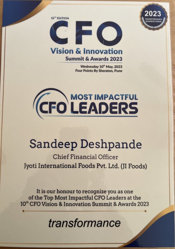 sandeepti009's tweet image. #Transformanceforums 
Receiving the &quot;Most Impactful CFO leaders award&quot; on 10th May 2023 at the CFO Vision and Innovation Summit Awards&quot;.  i was one of the 6 CFO&apos;s who got this award  . Thanks to all friends, well wishers for their Blessings 🙏