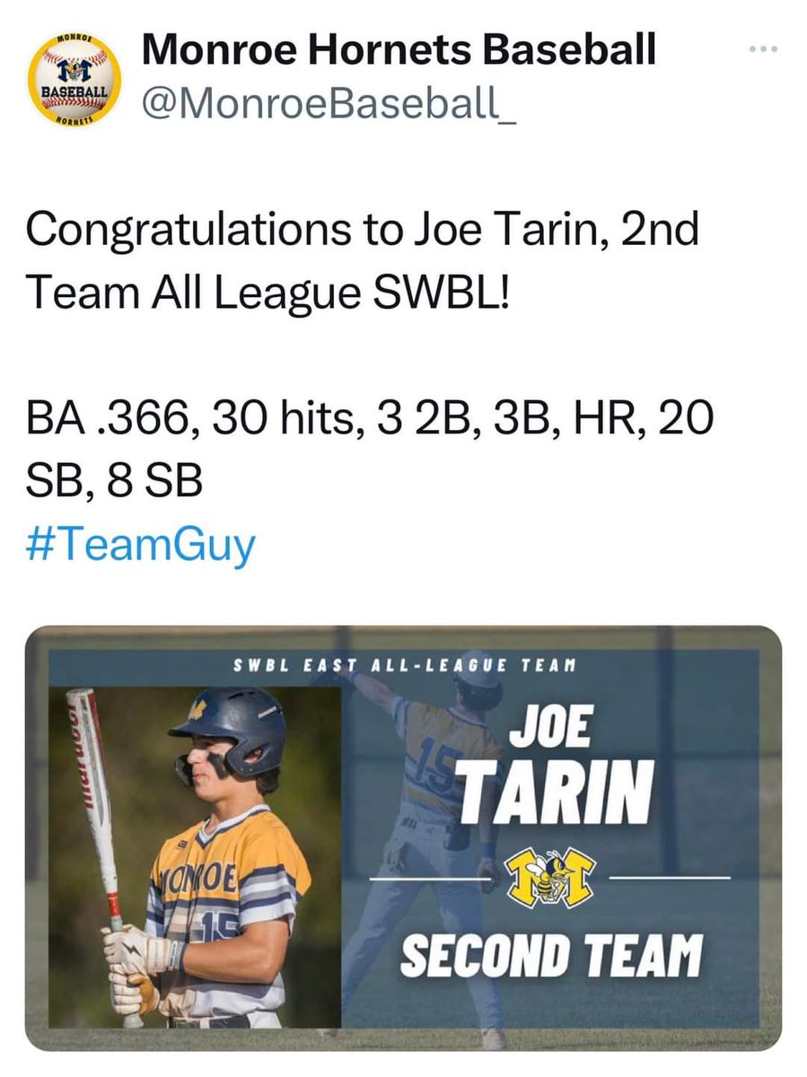 Homefield Elite 17u 2024 (@hfe15u) on Twitter photo Congratulations <a href="/JTarin15/">Joe Tarin</a> <a href="/homefieldelite/">Home Field Elite</a> being named all league! Talented, humble, and always hustling. Come see this kid play this summer <a href="/florence_yalls/">Florence Y’alls</a> <a href="/XavierBASE/">Xavier Baseball</a> <a href="/WSURaidergang/">Wright State Baseball</a> <a href="/MiamiOHBaseball/">Miami Baseball</a> <a href="/NCStateBaseball/">#Pack9 ⚾️</a> <a href="/NKUNorse/">Northern Kentucky Athletics</a> @PBR_Uncommitted @PBRKentucky Congratulations <a href="/JTarin15/">Joe Tarin</a> <a href="/homefieldelite/">Home Field Elite</a> being named all league! Talented, humble, and always hustling. Come see this kid play this summer <a href="/florence_yalls/">Florence Y’alls</a> <a href="/XavierBASE/">Xavier Baseball</a> <a href="/WSURaidergang/">Wright State Baseball</a> <a href="/MiamiOHBaseball/">Miami Baseball</a> <a href="/NCStateBaseball/">#Pack9 ⚾️</a> <a href="/NKUNorse/">Northern Kentucky Athletics</a> @PBR_Uncommitted @PBRKentucky