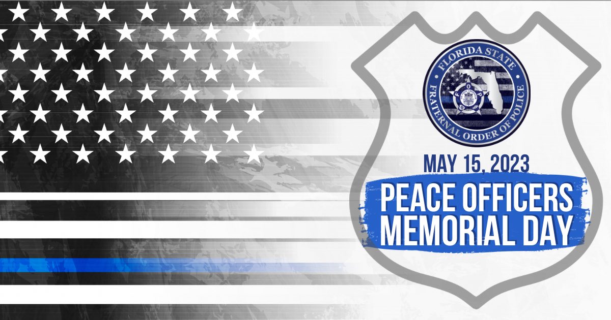 FOPFL's tweet photo. Today, on #PeaceOfficersMemorialDay, we pay tribute to all the brave men and women who’ve made the ultimate sacrifice while serving and protecting our communities and the State of Florida.  Thank you for your service, we remember 💙🙏🏻  #flfopstrong #FOPSTRONG #thinbluelineusa https://t.co/o7tvV2DUTX