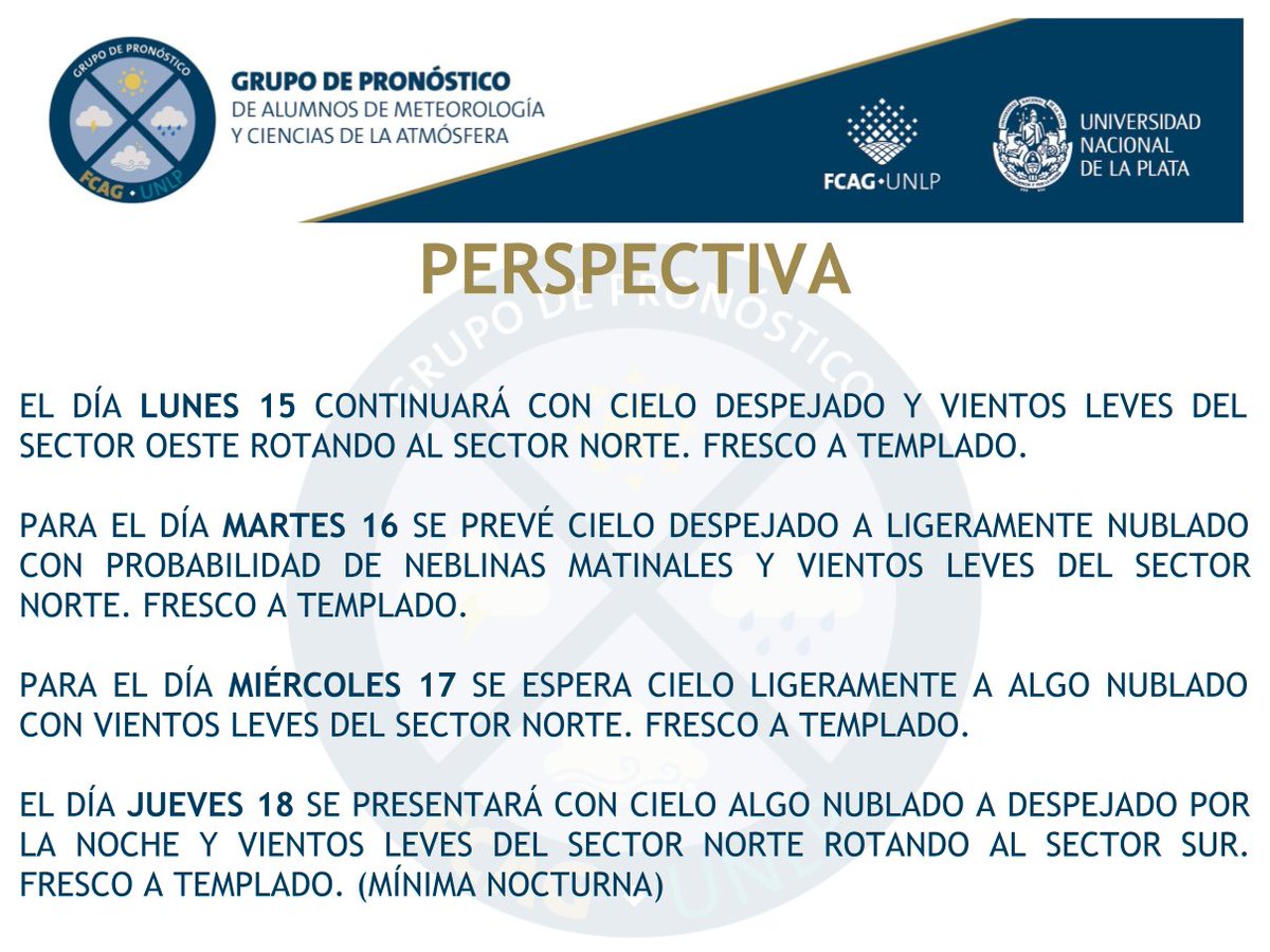 Pronóstico La Plata UNLP on Twitter "Pronóstico del tiempo de los