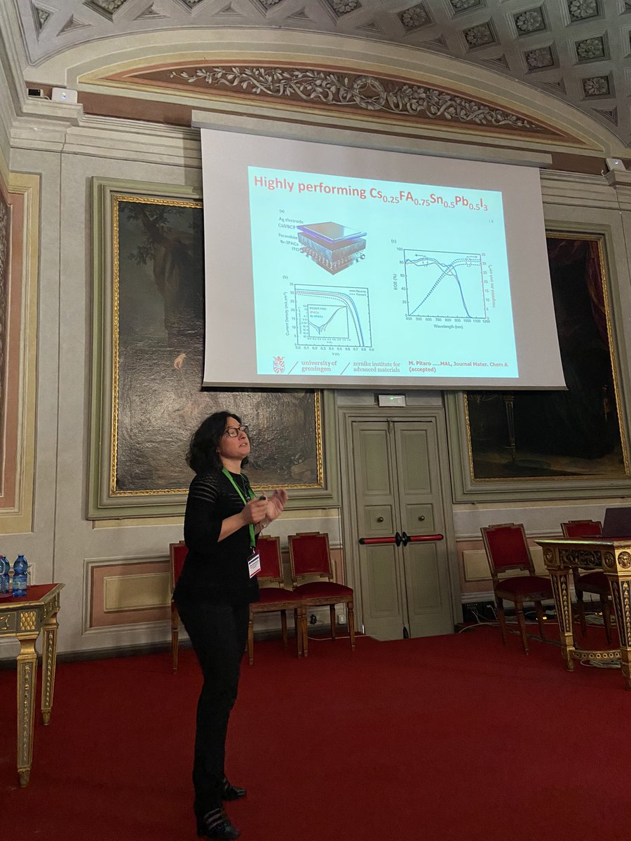 PVsquared2's tweet photo. Cutting-edge results presented by our invited speakers @SamStranks @maloima Michael Grätzel and Michele Saba, mediated by Silvia Colella, on hybrid perovskites @nanoGe_Conf #NIPHO23 https://t.co/ylBJp0YqCk