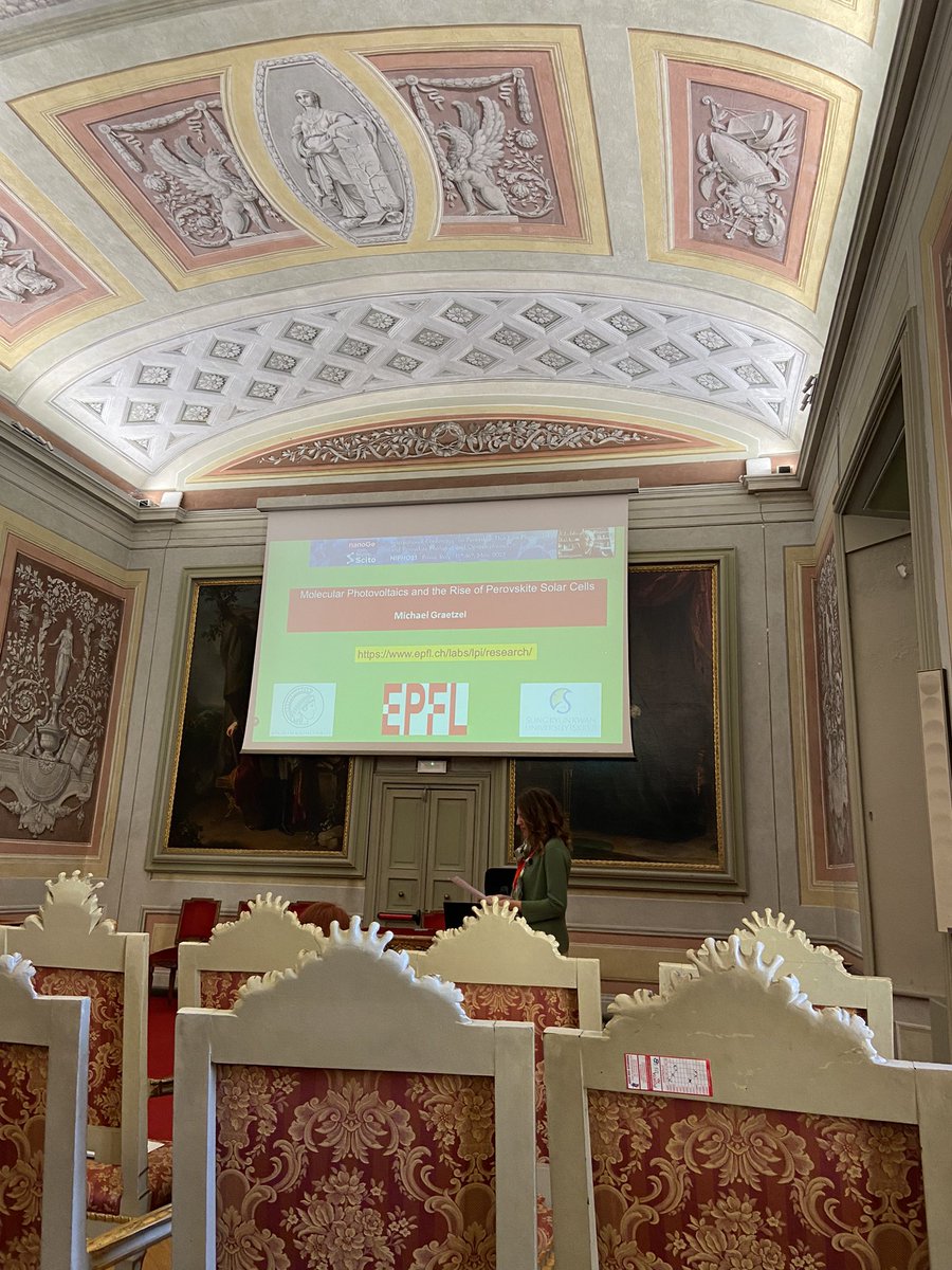 PVsquared2's tweet photo. Cutting-edge results presented by our invited speakers @SamStranks @maloima Michael Grätzel and Michele Saba, mediated by Silvia Colella, on hybrid perovskites @nanoGe_Conf #NIPHO23 https://t.co/ylBJp0YqCk