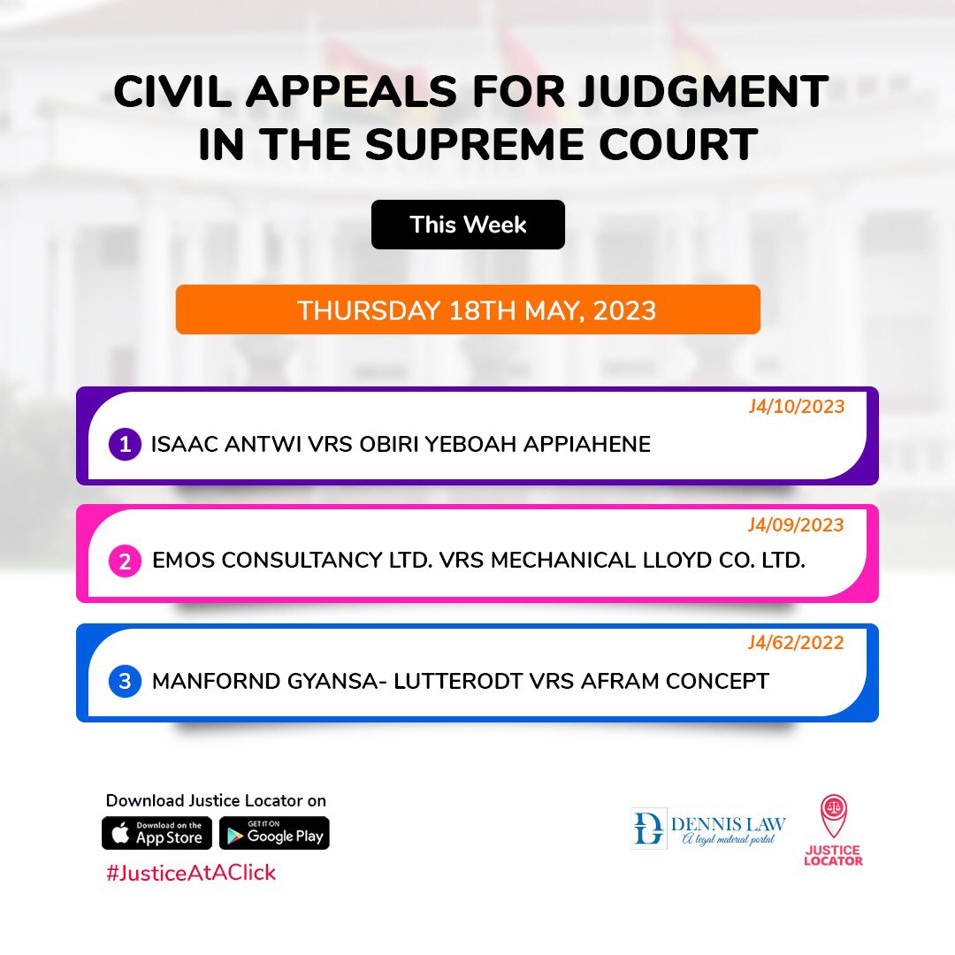 JusticeLocator's tweet image. Happening in the Supreme Court this week. Which cases are you most excited for? #justiceataclick #96hrs #Dennislawghana