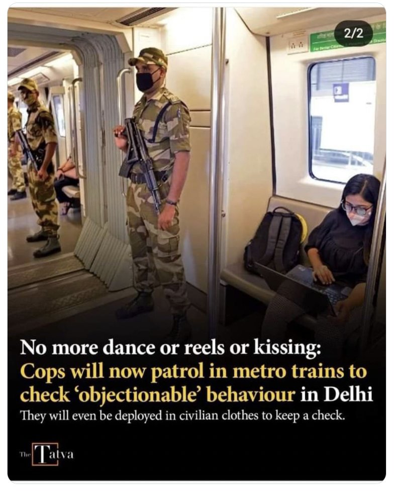 Akshat_World's tweet photo. When people go abroad, they follow local customs and traditions. 

What's wrong in doing the same in your own country? 

If your actions hurt the sentiments of many/or their safety: just don't do it. 

It is common sense- not an encroachment on your rights. 

When you shoot videos in a metro, it can be a security hazard. 

Some people don't like their videos being taken, give them space. It is basic human respect. 

It is your money that is being wasted on you to prevent you from doing stupid stuff.