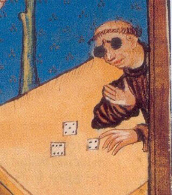 WeirdMedieval's tweet photo. gambling monk, germany or switzerland, 14th century https://t.co/f26oAkZiVz
