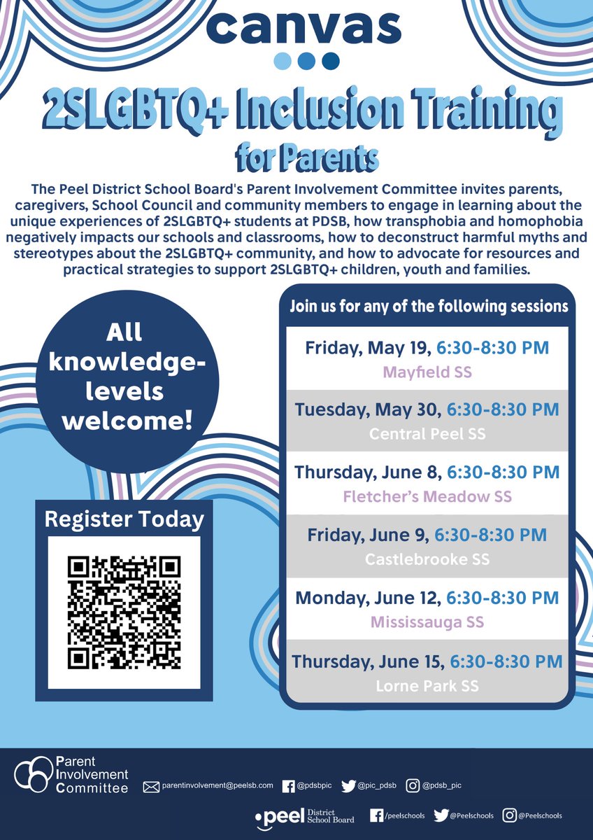 Peel District School Board (@peelschools) on Twitter photo Join <a href="/pic_pdsb/">Parent Involvement</a>, in partnership with CANVAS, for their upcoming event series that invites the community to learn about the unique experiences of the 2SLGBTQIA+ students at PDSB.
Learn more and register at peelschools.org/news/pic-hosts… Join <a href="/pic_pdsb/">Parent Involvement</a>, in partnership with CANVAS, for their upcoming event series that invites the community to learn about the unique experiences of the 2SLGBTQIA+ students at PDSB.
Learn more and register at peelschools.org/news/pic-hosts…