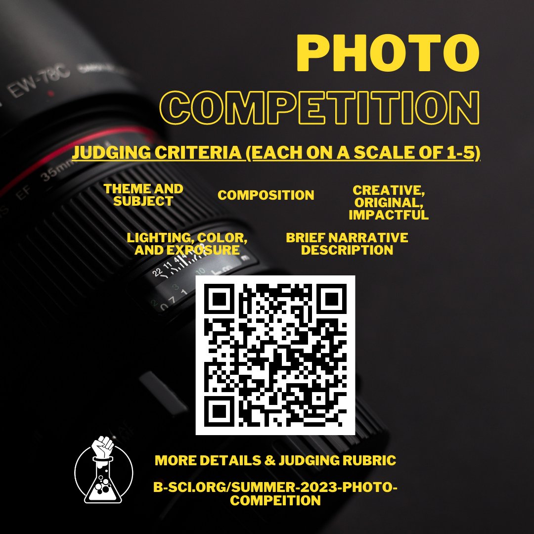 TheBSCI's tweet image. We're holding a photo competition! 

Send us photos of any aspect of science!

All submissions due July 15th! See the judging criteria and submission details on b-sci.org/summer-2023-ph…!

#bsci #blackinstem #science #STEM #blackinx #photography