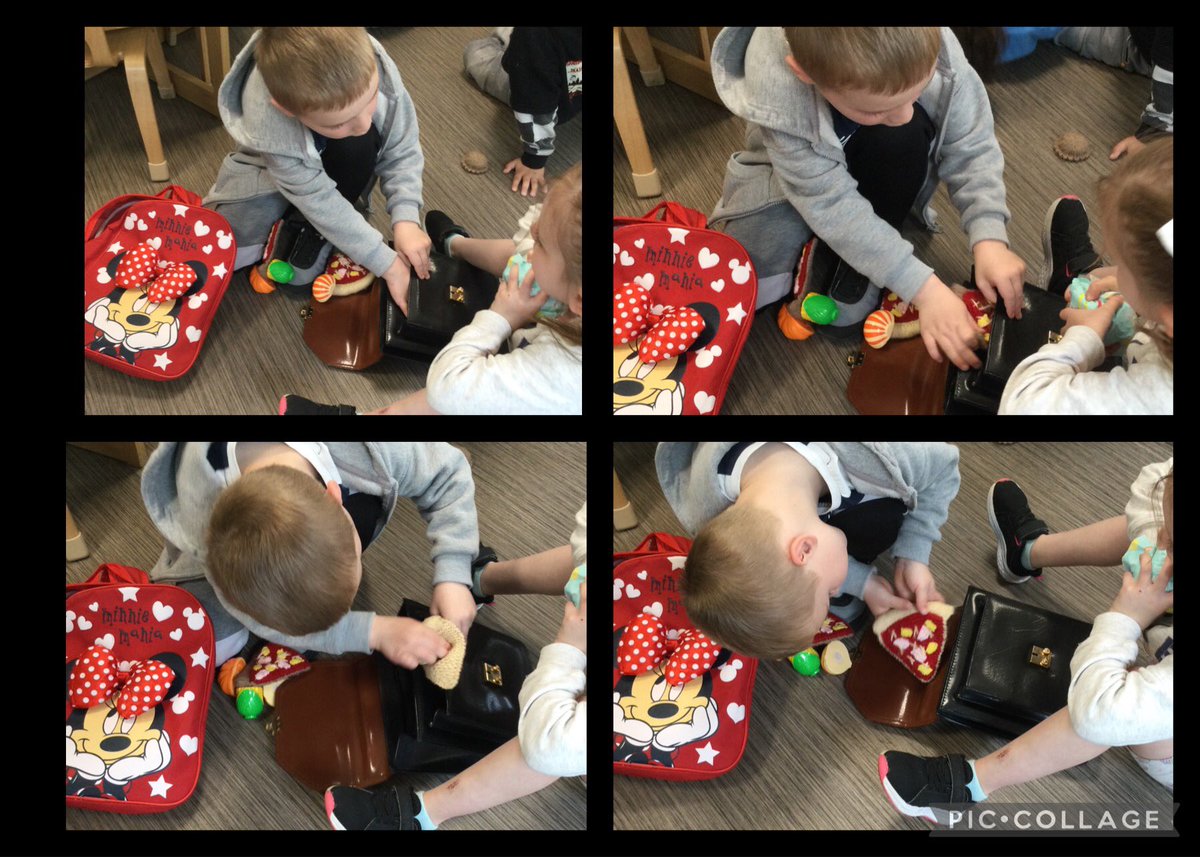 NurseryClackPs's tweet photo. More schematic play. Educators are understanding the importance of  facilitating, bags, backpacks, baskets, etc, for our children transport and enclose toys. It’s a repetitive pattern of behaviour which allows children to explore the world around them. #Transporting #Enclosing https://t.co/5V02B40iYy