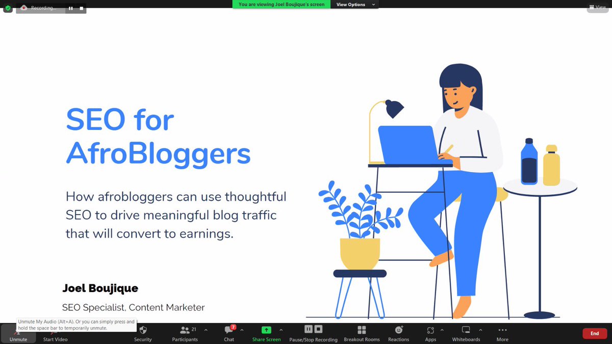How bloggers can use thoughtful SEO to drive meaningful blog traffic that will convert to earning. <a href="/lah_joel/">Joel Boujique | SEO</a> taking the fellows through SEO.
#AbFellowship2023