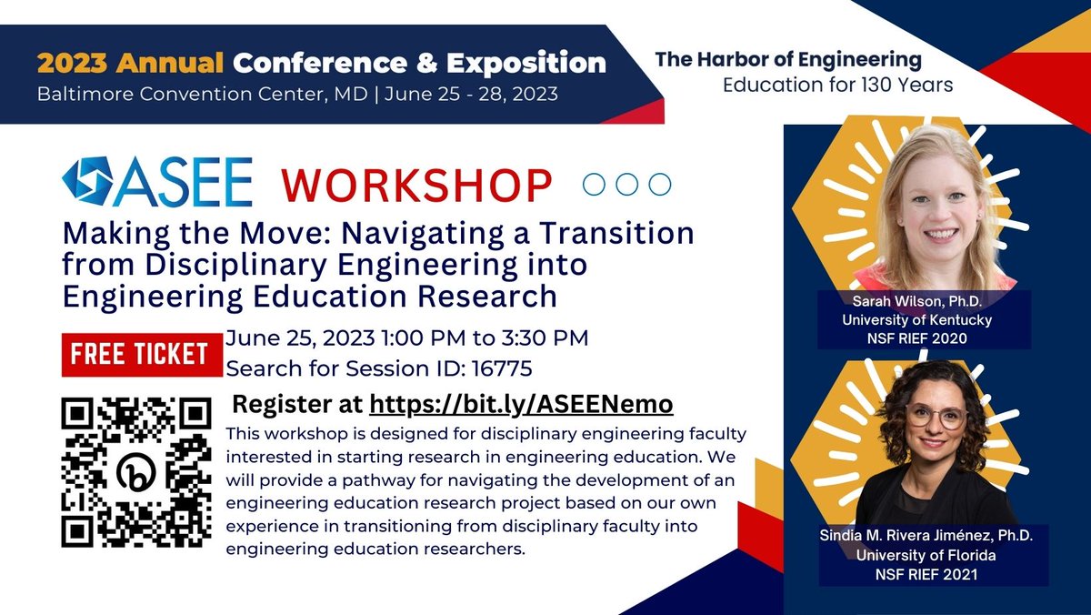 📢 Calling all disciplinary engineering faculty! Join our @ASEE_DC workshop on 'Making the Move into Engineering Education Research.' 🚀🎓 @drswilson123 @NSF #ASEEAnnual 🗓️ JUN 25 ⏰ 1:00 PM 🌐 bit.ly/ASEENemo #EngineeringEducation #ResearchWorkshop