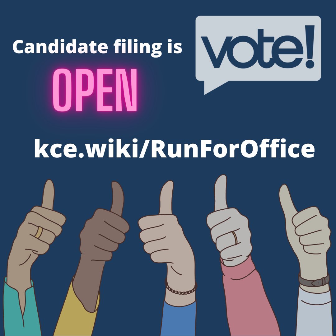 #RunForOffice! This week, all week, is candidate filing week. Visit kce.wiki/RunForOffice to find everything you need to start your run.
