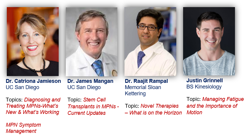 Space is still available at our upcoming in-person San Diego, CA program for MPN patients and caregivers on Thursday, May 25, 2023. Hear from Dr. Catriona Jamieson, Dr. James Mangan, @RaajitRampal, and @JustinGrinnell4 #mpnsm Learn more and register here: events.constantcontact.com/register/event…