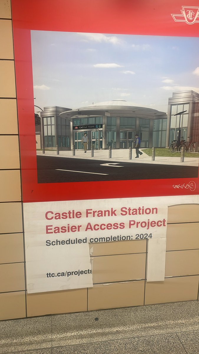 TashaBee84's tweet photo. This man had a walker at Castle Frank Station. 
I told him there are no elevators here. 
He was trying to go east but ended up west. 
I helped him down with his walker, and I’m with cane. 

Sign says a Easier Access Project 2024

We need accessibility now @TTChelps @JoshMatlow https://t.co/9niR2LIX6T